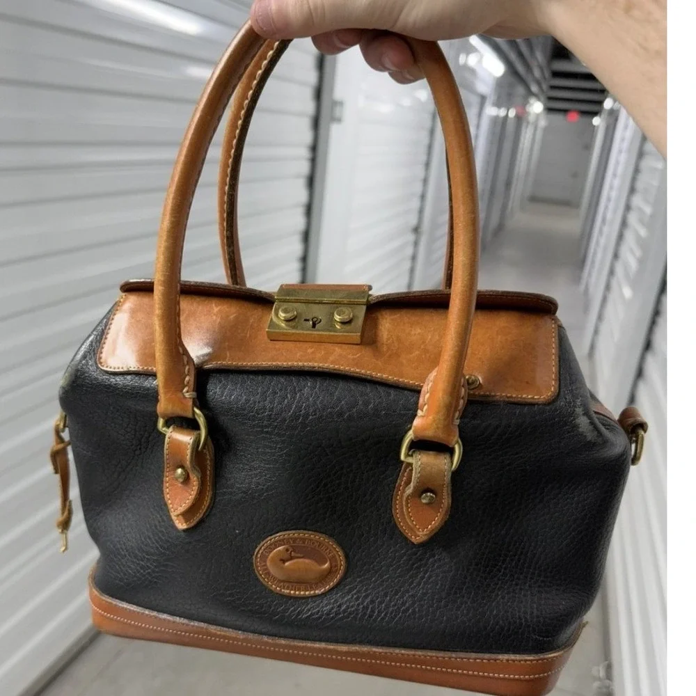 Dooney & Bourke Vintage All Weather Leather Doctor Bag Black British Tan Satchel